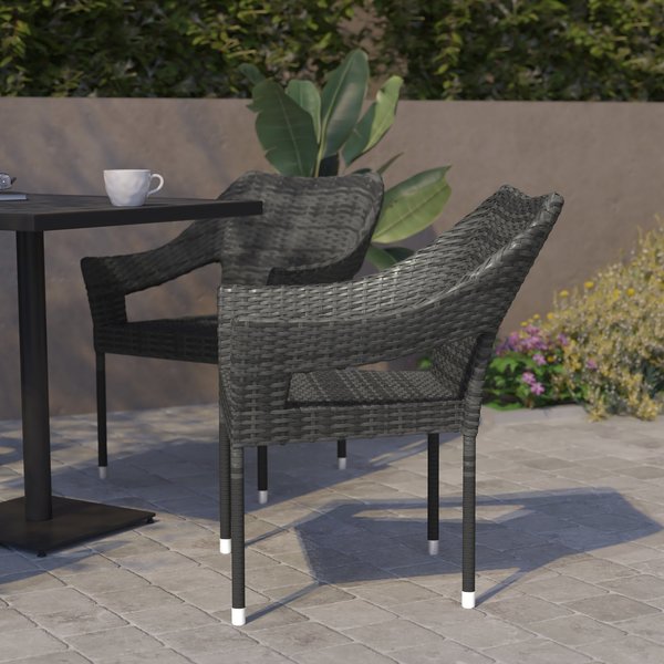 Flash Furniture Gray PE Rattan Wicker Patio Dining Chair, 2PK 2-TT-TT02-GY-GG